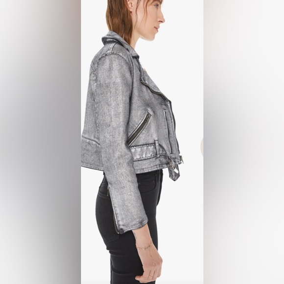 Mother Denim Friday Night Freestyle Metallic Silver Coated Moto Jacket XS - Picture 4 of 12
